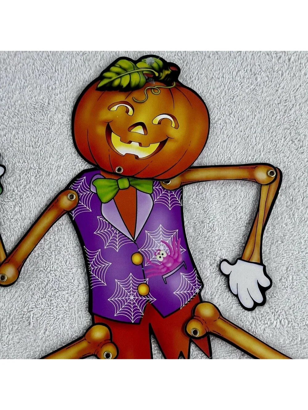 Vtg Pumpkin Head Scarecrow 22” Jointed Cardboard Cutout Fall Decor Harvest